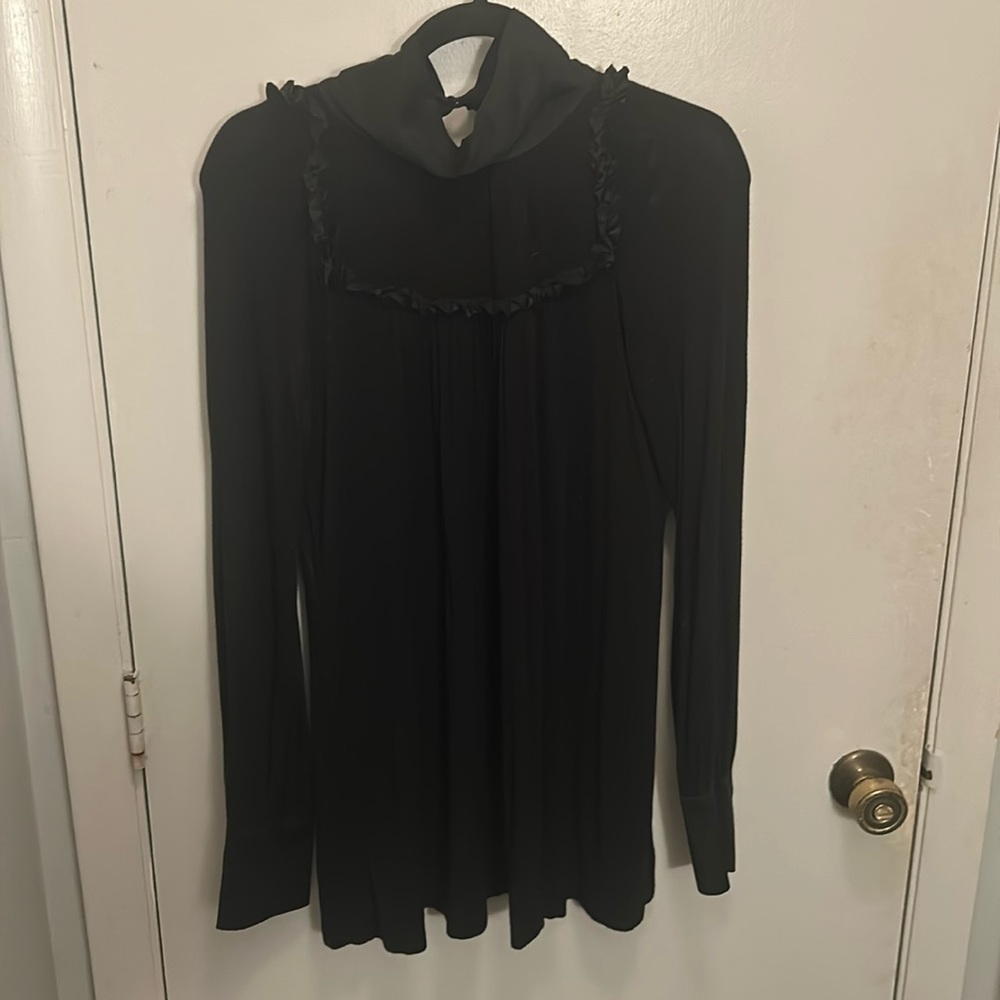 LaROK Black Silk mock turtleneck blouse